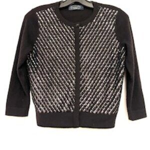 Magaschoni  New York 100 % cashmere Black Sweater Cardigan with silver sequin